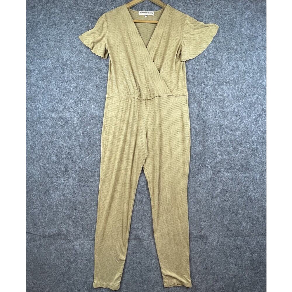 People of Leisure Jumpsuit Womens Extra Small Tan Faux Suede Soft Stretch‎